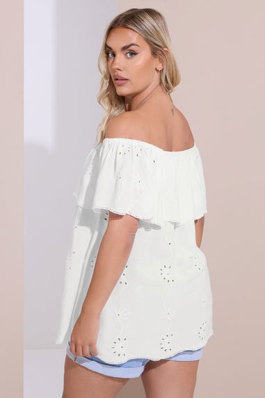 Yours Curve White Broderie Anglaise Bardot Top