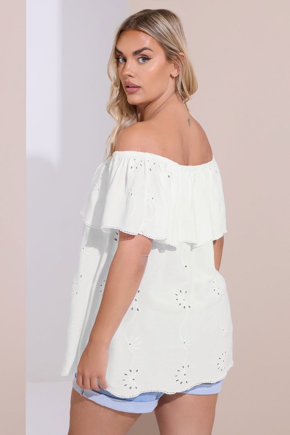 Yours Curve White Broderie Anglaise Bardot Top