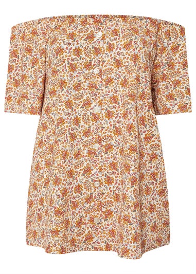 Yours Curve Orange Textured Leaf Print Bardot Top