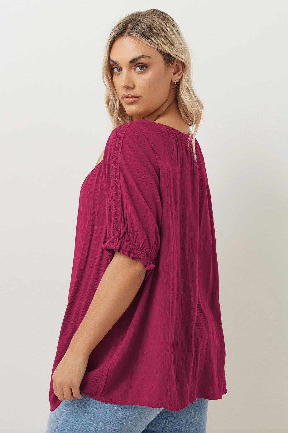 Yours Curve Dark Pink Crochet Detail Tie Front Top