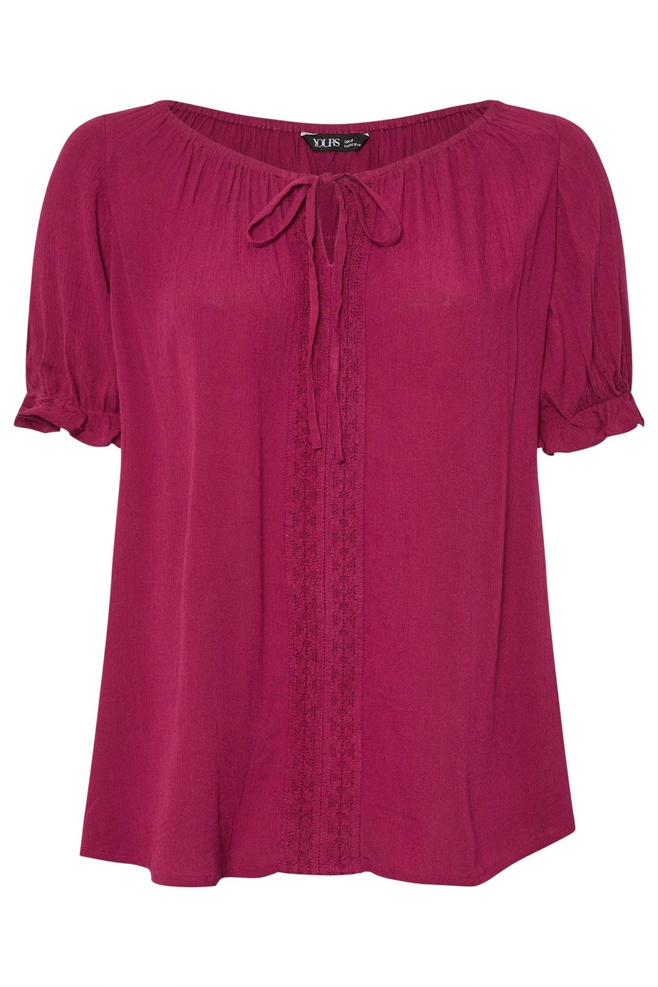 Yours Curve Dark Pink Crochet Detail Tie Front Top