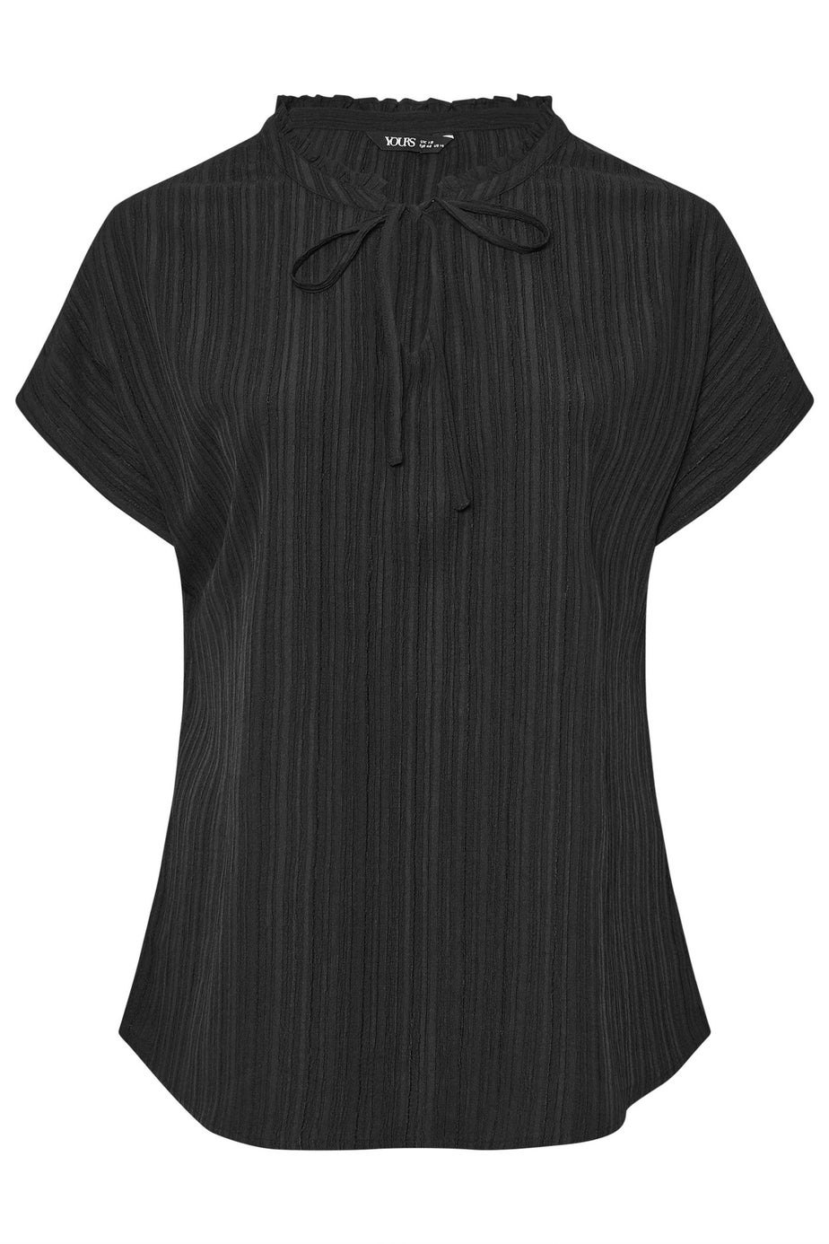 Yours Curve Black Textured Frill Neck Top