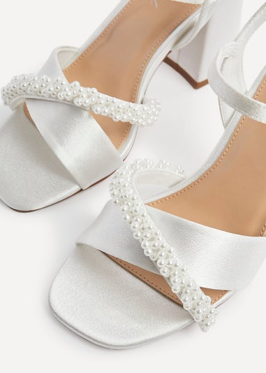 Linzi Devotion Wide Fit Ivory Satin Pearl Heels