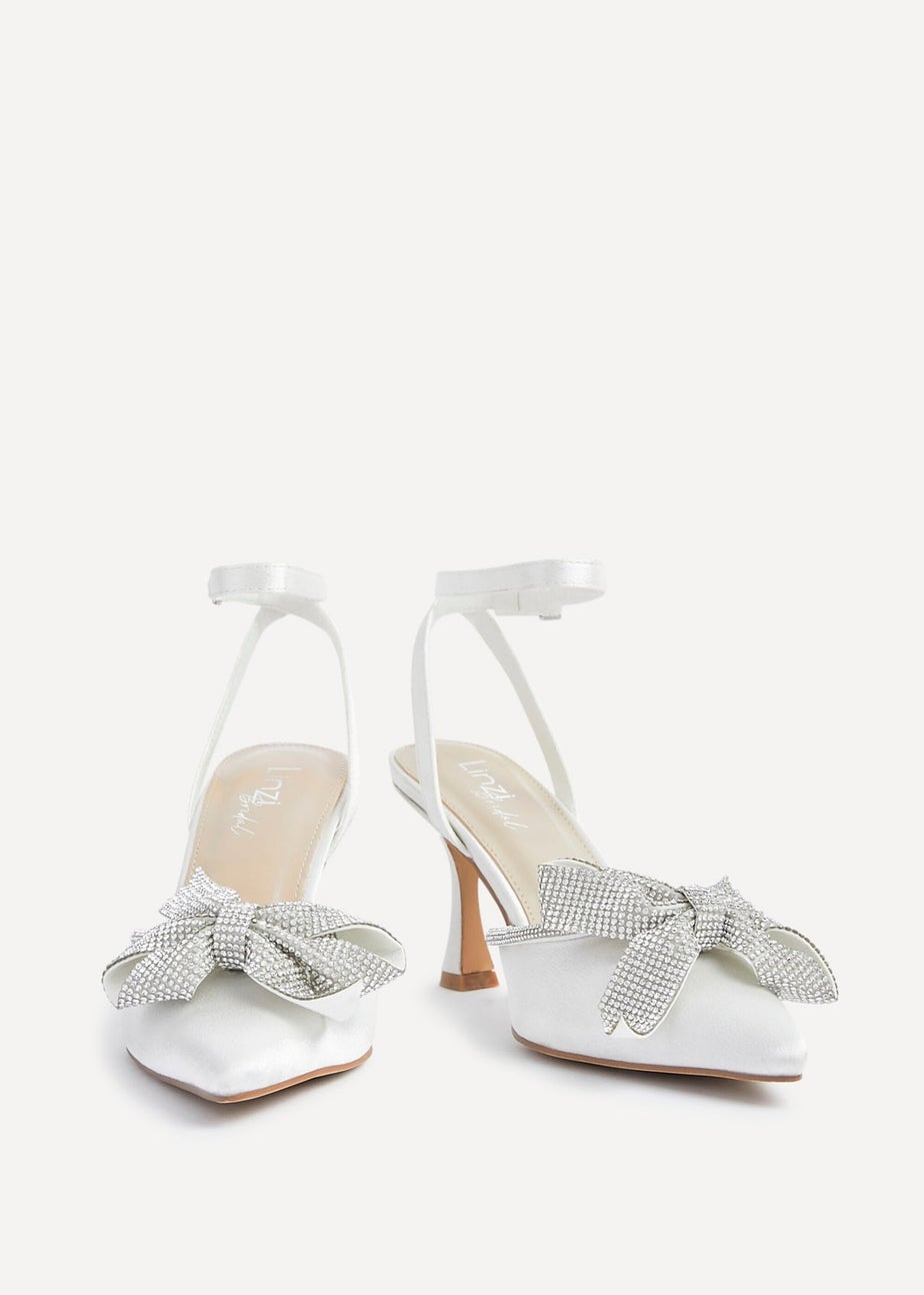 Linzi Angela Ivory Satin Diamante Bow Detail Court Heel