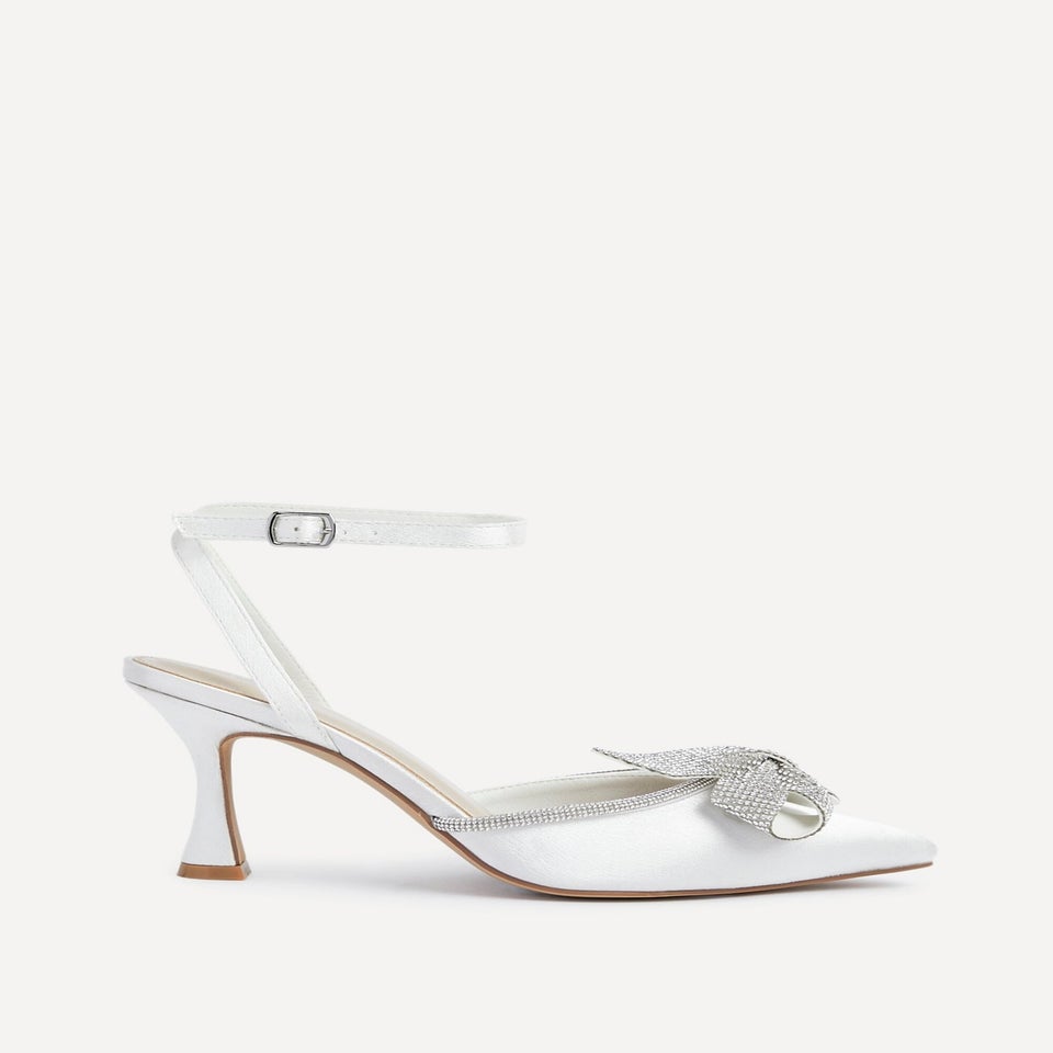 Linzi Angela Ivory Satin Diamante Bow Detail Court Heel