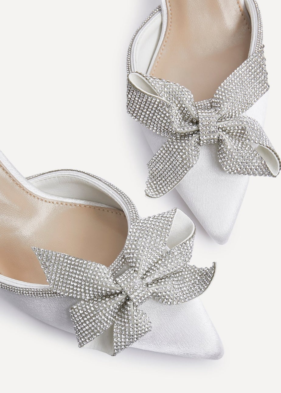Linzi Angela Ivory Satin Diamante Bow Detail Court Heel
