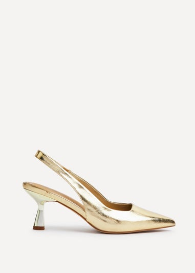 Linzi Presley Gold Faux Leather Sling Back Low Court Heel