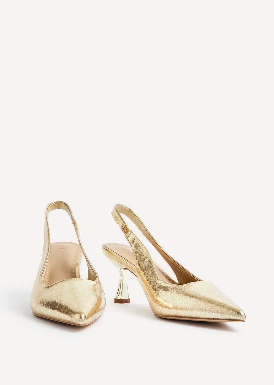 Linzi Presley Gold Faux Leather Sling Back Low Court Heel