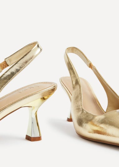 Linzi Presley Gold Faux Leather Sling Back Low Court Heel