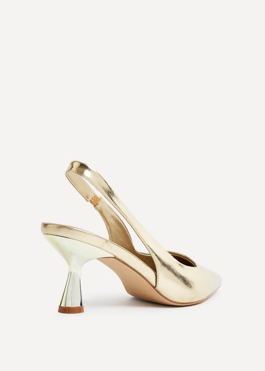Linzi Presley Gold Faux Leather Sling Back Low Court Heel