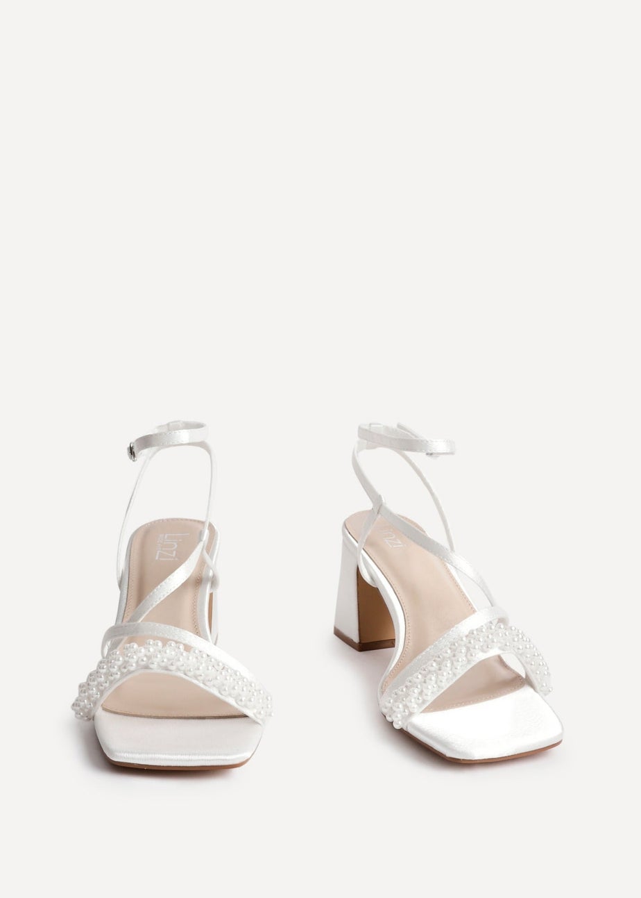 Linzi Promise Wide Fit Ivory Satin Strappy Pearl Embellished Heeled Sandal