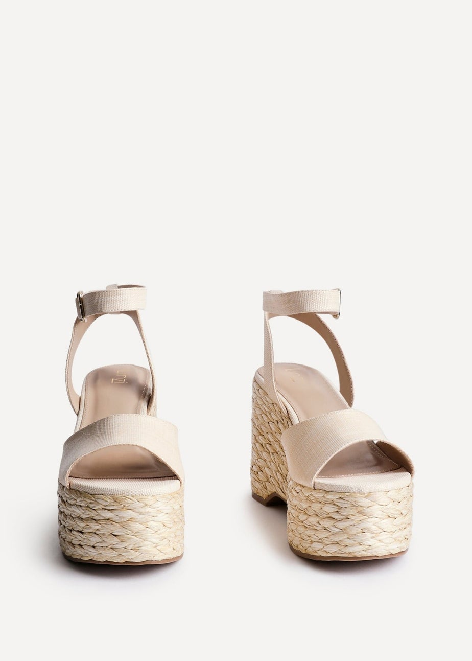 Linzi Pacific Beige Textured Espadrille Platform Wedge