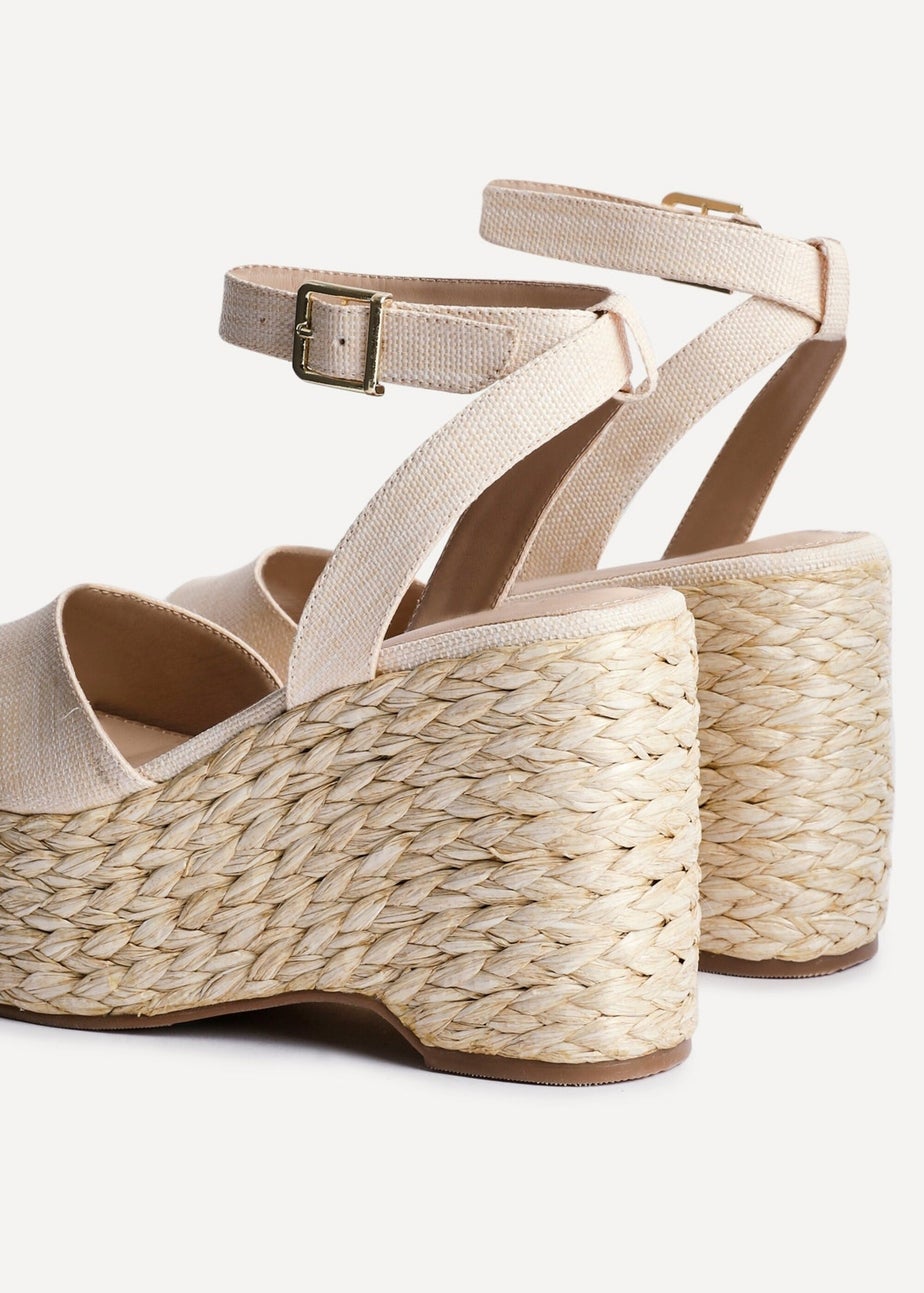 Linzi Pacific Beige Textured Espadrille Platform Wedge