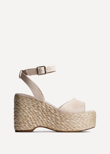 Linzi Pacific Beige Textured Espadrille Platform Wedge
