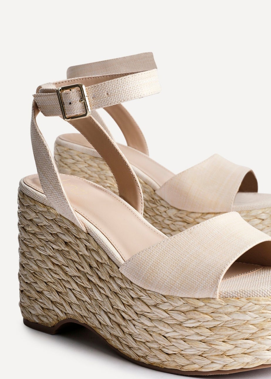 Linzi Pacific Beige Textured Espadrille Platform Wedge