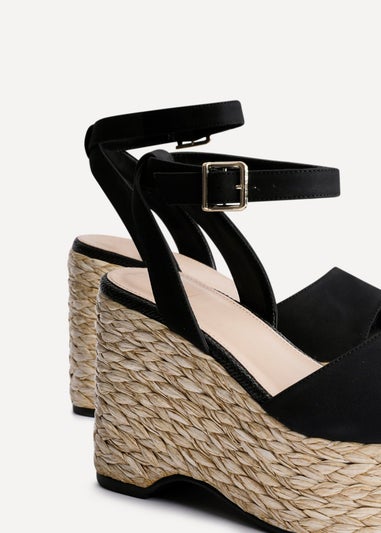 Linzi Pacific Black Faux Suede Espadrille Platform Wedge