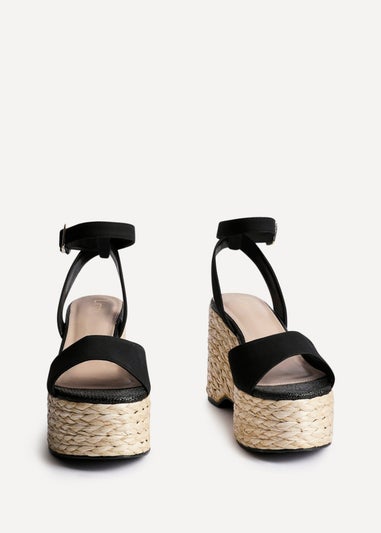 Linzi Pacific Black Faux Suede Espadrille Platform Wedge