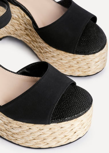 Linzi Pacific Black Faux Suede Espadrille Platform Wedge