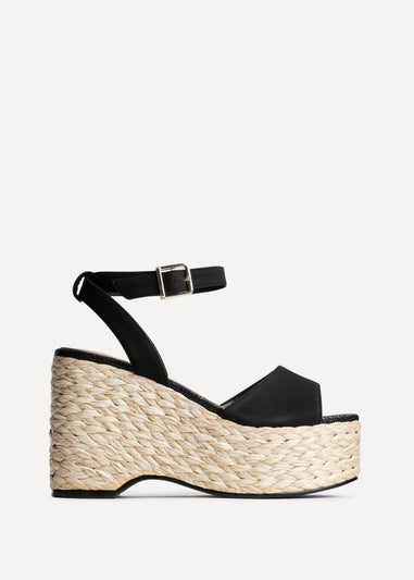 Linzi Pacific Black Faux Suede Espadrille Platform Wedge
