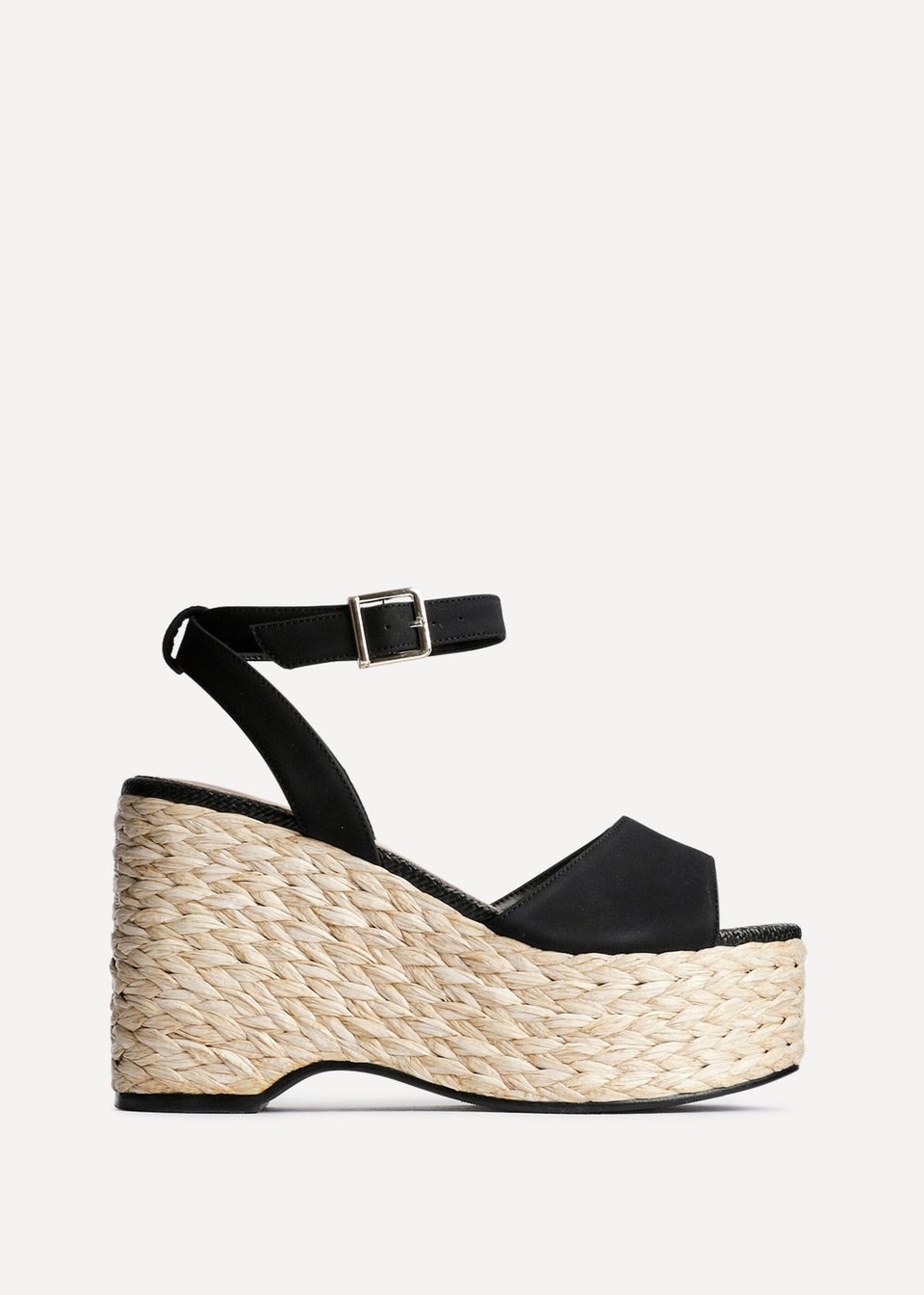 Linzi Pacific Black Faux Suede Espadrille Platform Wedge