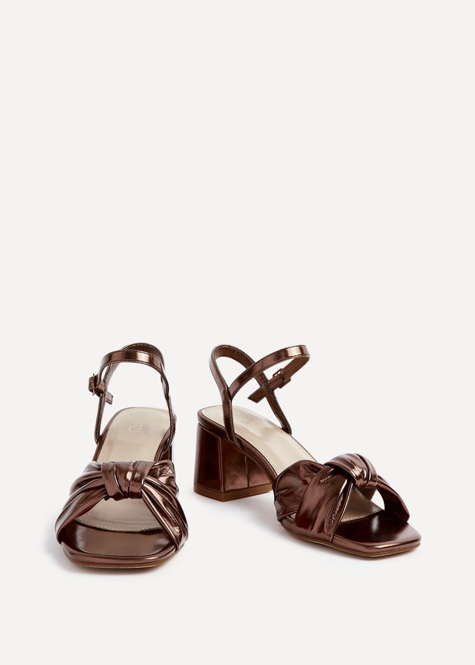 Linzi Charlotte Bronze Faux Leather Block Heeled Sandal