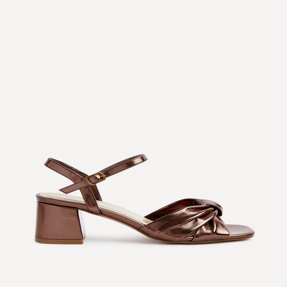 Linzi Charlotte Bronze Faux Leather Block Heeled Sandal