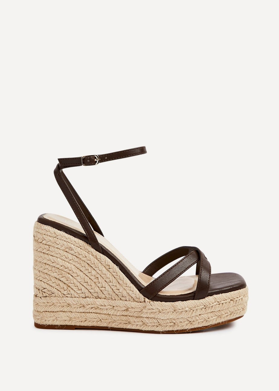Linzi Desta Black Faux Nubuck Strappy Rope Wedge