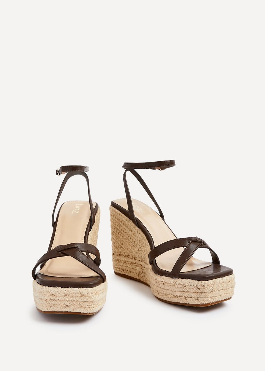 Linzi Desta Black Faux Nubuck Strappy Rope Wedge