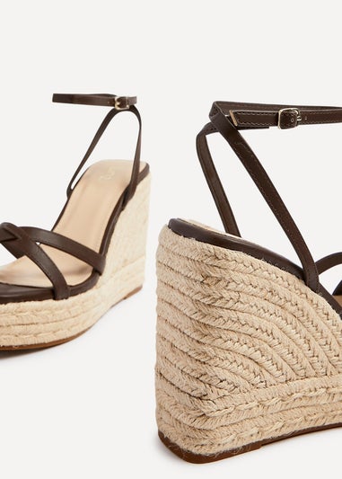 Linzi Desta Black Faux Nubuck Strappy Rope Wedge