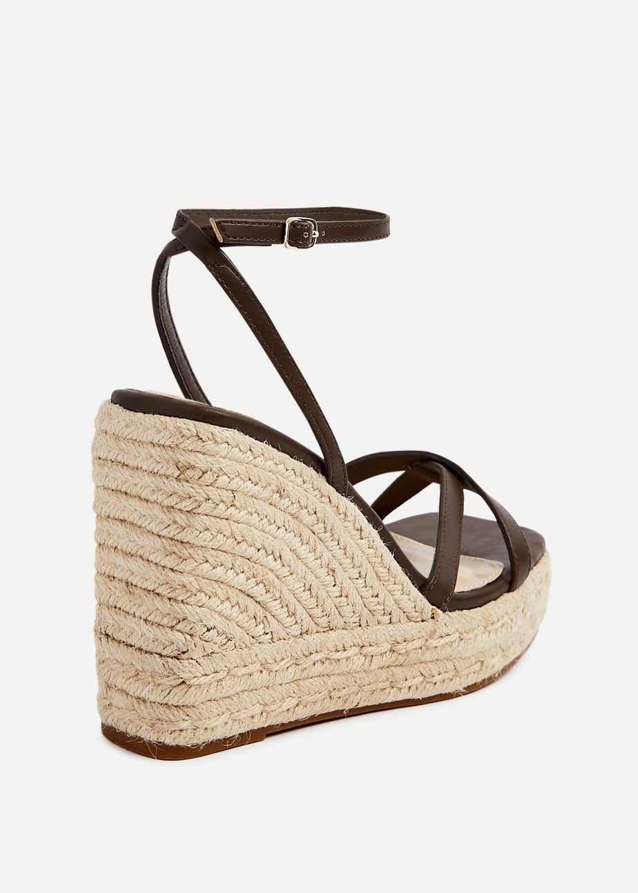 Linzi Desta Black Faux Nubuck Strappy Rope Wedge