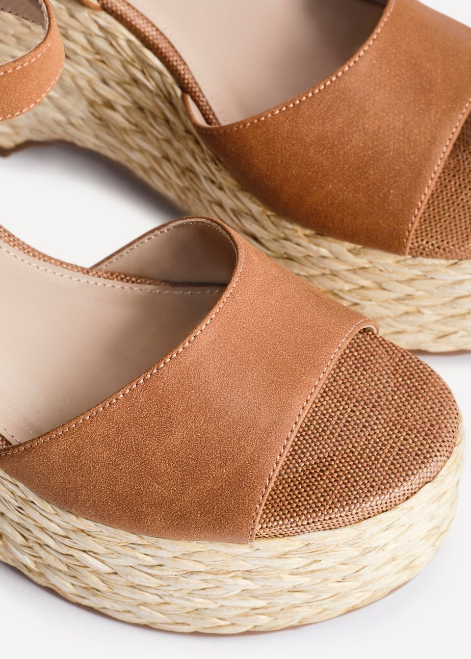 Linzi Pacific Tan Faux Suede Espadrille Platform Wedge