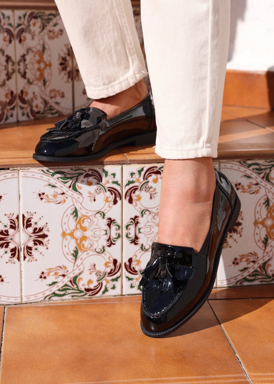 Linzi Rosemary Black Patent Classic Slip On Loafer