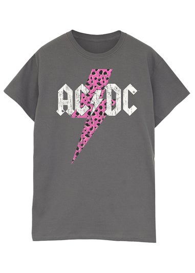 ACDC Leopard Lightning Bolt Charcoal Boyfriend Fit Graphic Music T-Shirt