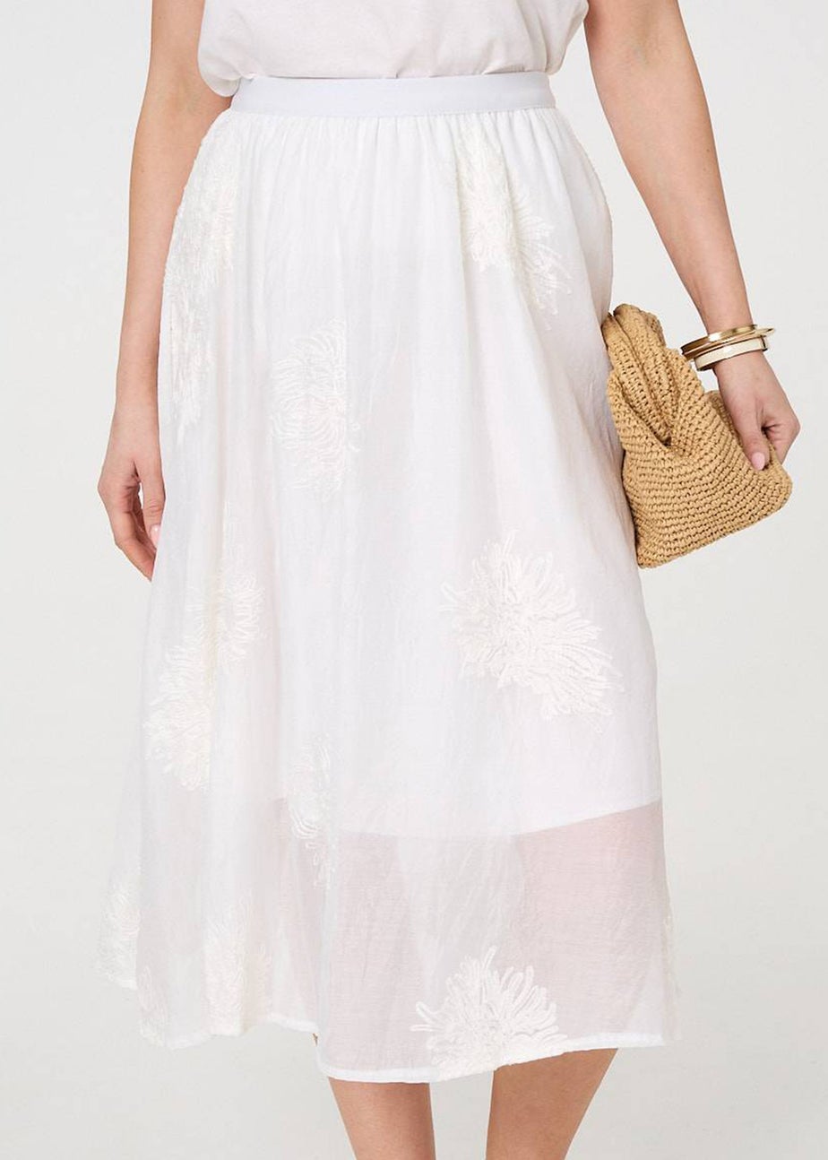 Izabel London White Lace Embellished A-Line Midi Skirt