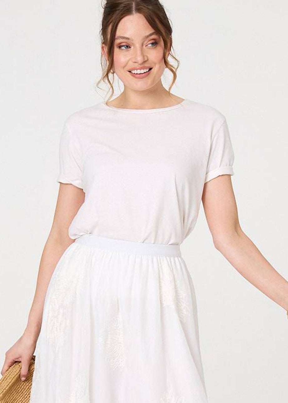 Izabel London White Lace Embellished A-Line Midi Skirt