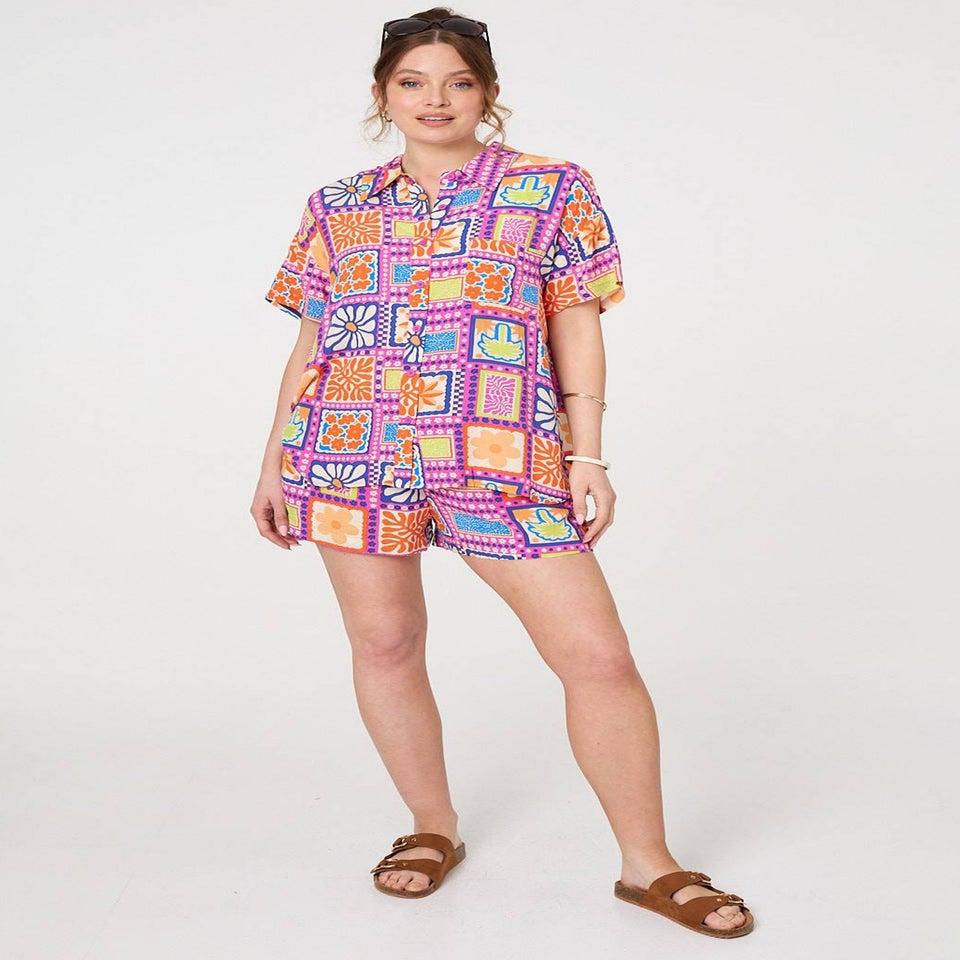 Izabel London Pink Patchwork Print Relaxed Shorts