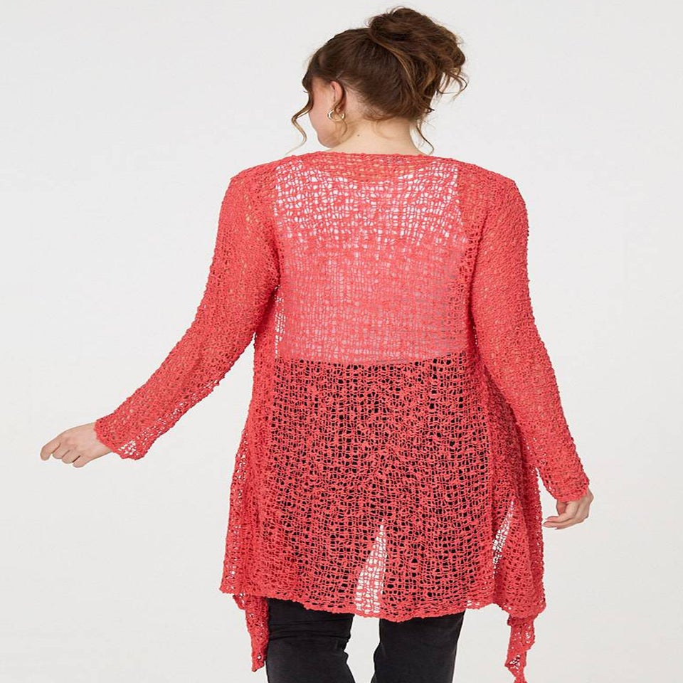 Izabel London Coral Crochet Knit Longline Waterfall Cardigan