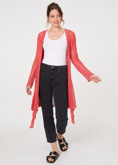 Izabel London Coral Crochet Knit Longline Waterfall Cardigan