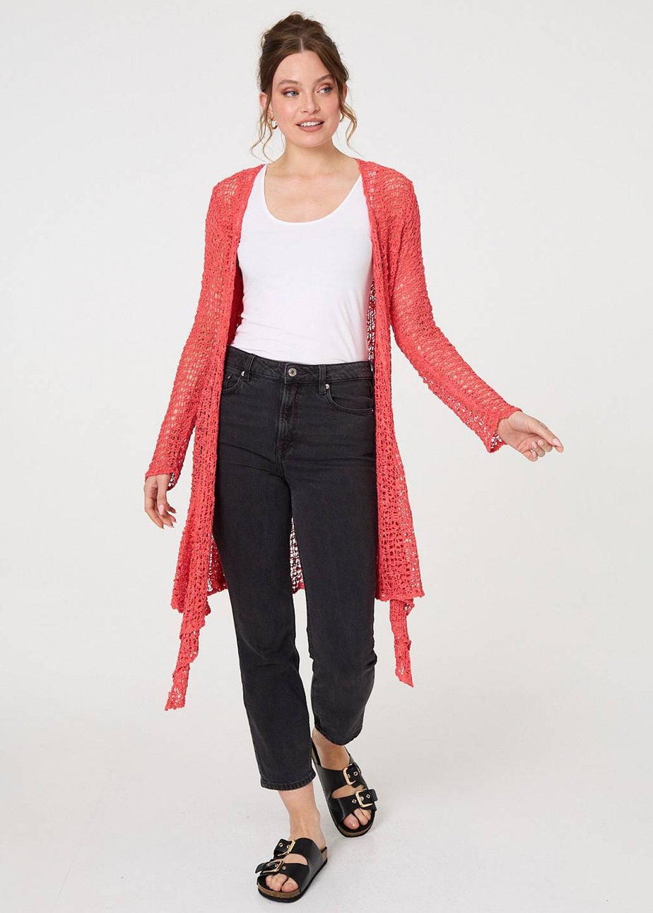 Izabel London Coral Crochet Knit Longline Waterfall Cardigan