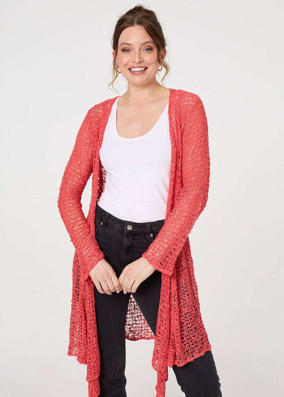Izabel London Coral Crochet Knit Longline Waterfall Cardigan