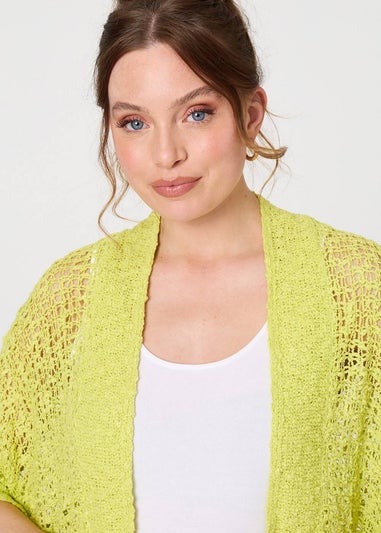 Izabel London Green Crochet Knit Texture Waterfall Cardigan