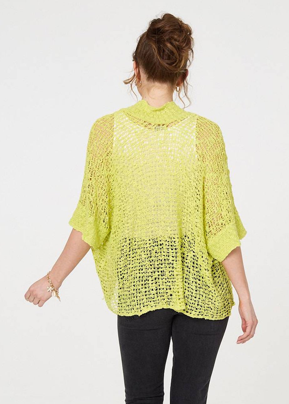 Izabel London Green Crochet Knit Texture Waterfall Cardigan