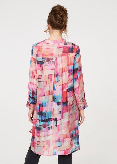 Izabel London Pink Printed Long Sleeve Semi Sheer Shirt