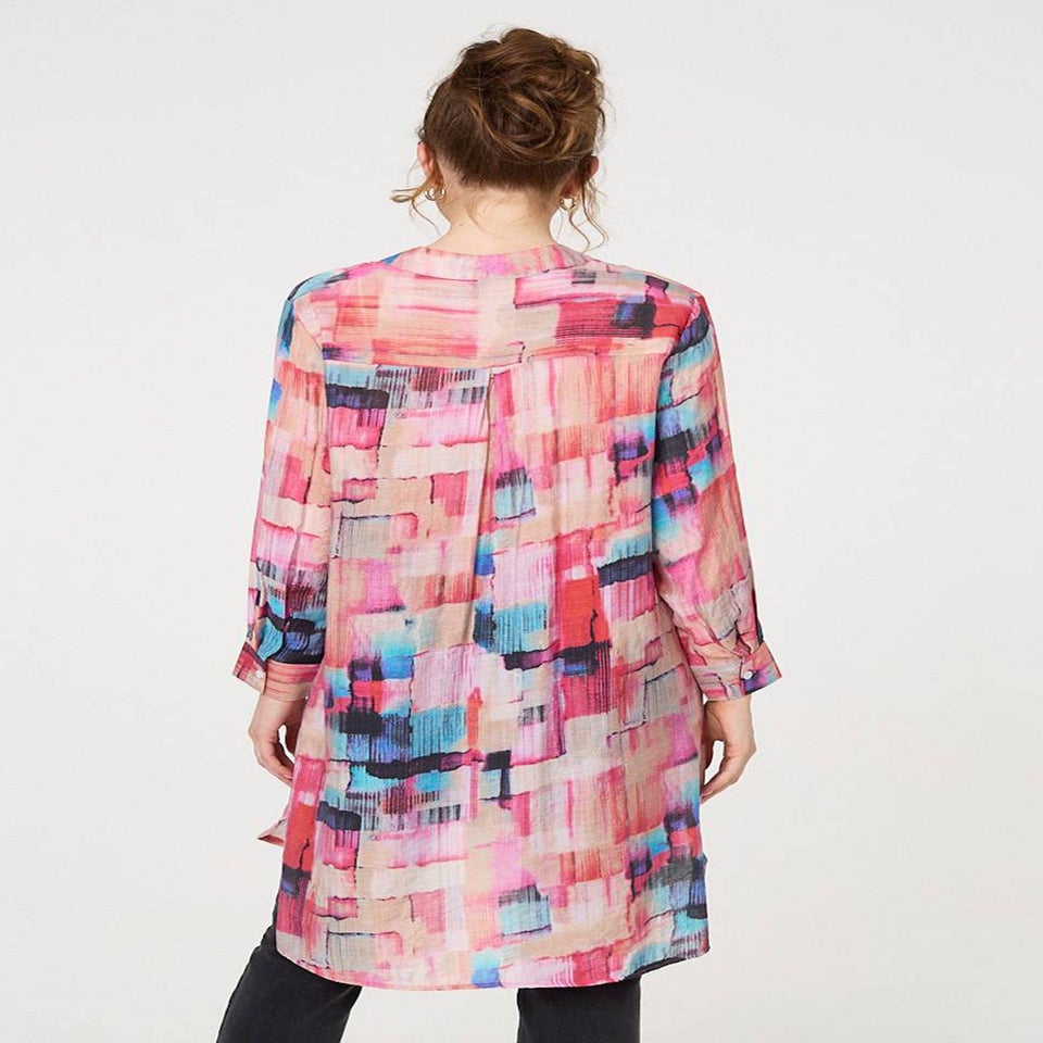 Izabel London Pink Printed Long Sleeve Semi Sheer Shirt