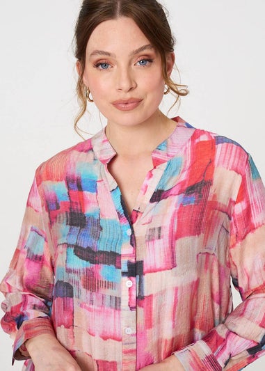Izabel London Pink Printed Long Sleeve Semi Sheer Shirt