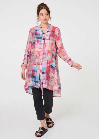 Izabel London Pink Printed Long Sleeve Semi Sheer Shirt