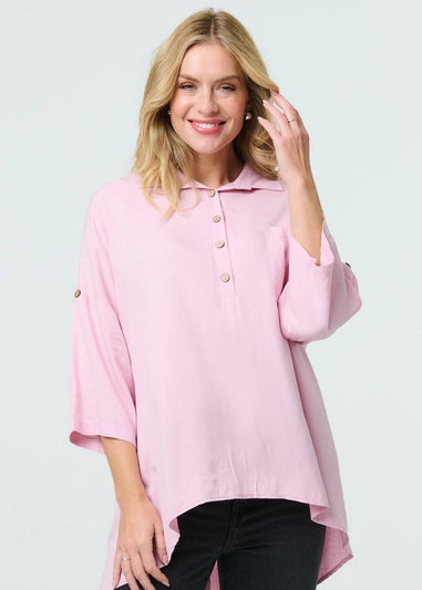 Izabel London Pink Relaxed High Low 3/4 Sleeve Shirt