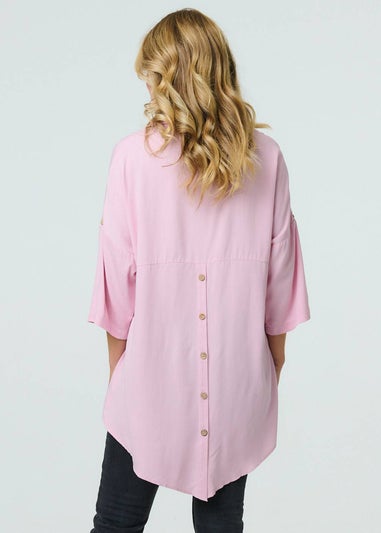 Izabel London Pink Relaxed High Low 3/4 Sleeve Shirt
