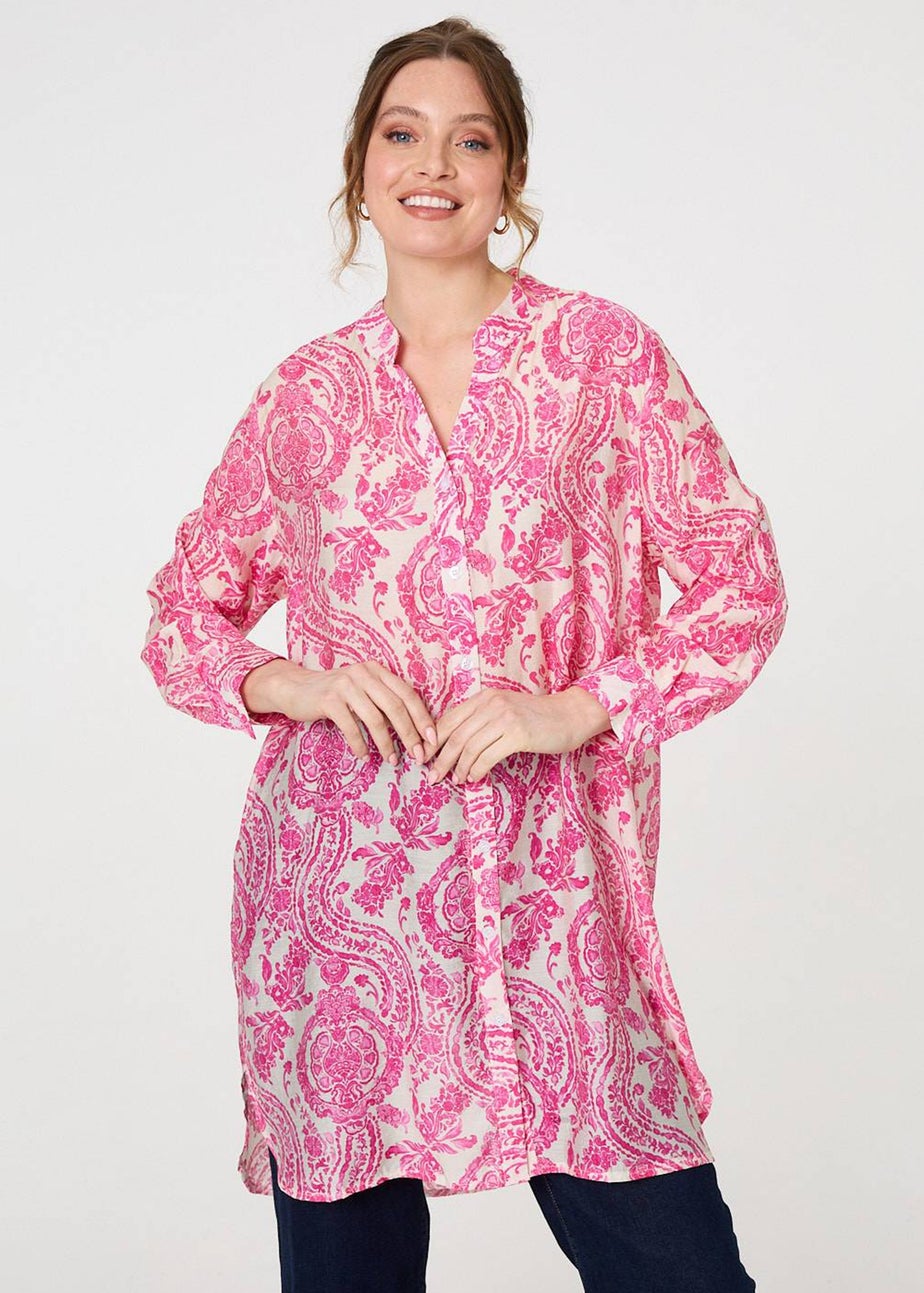 Izabel London Pink Paisley Print Relaxed Longline Shirt