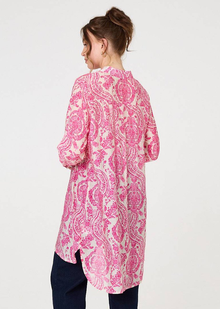 Izabel London Pink Paisley Print Relaxed Longline Shirt